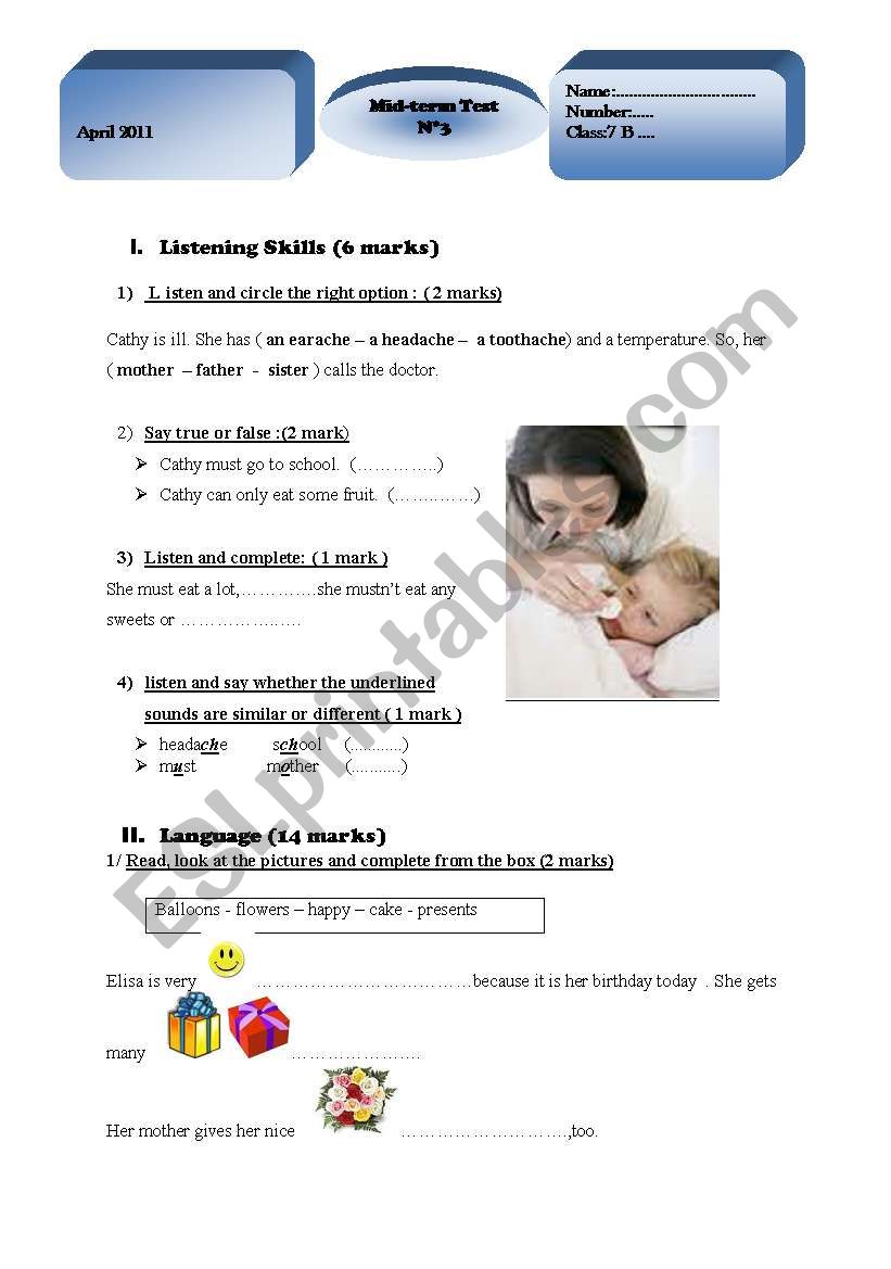 mid- term test n3   7th form worksheet