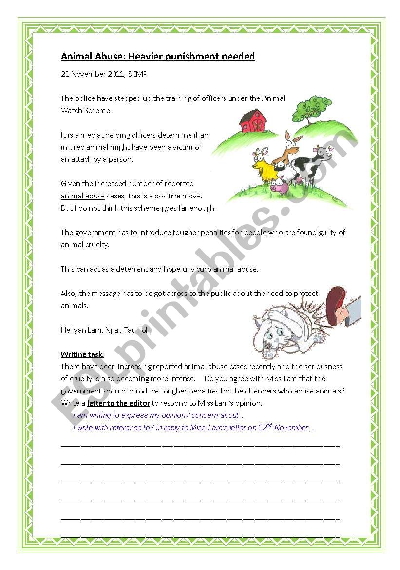 Writing task (animal abuse) worksheet