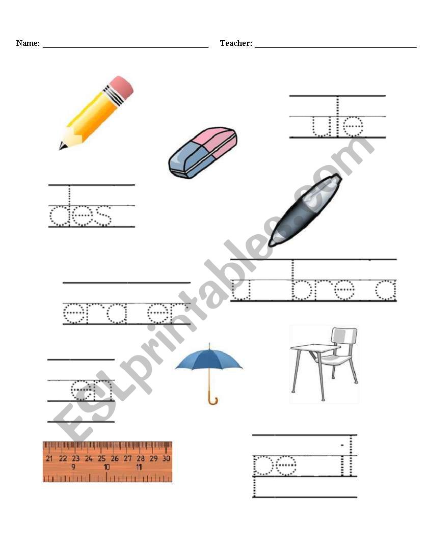 Classroom Objects - Trace, Complete, and Link