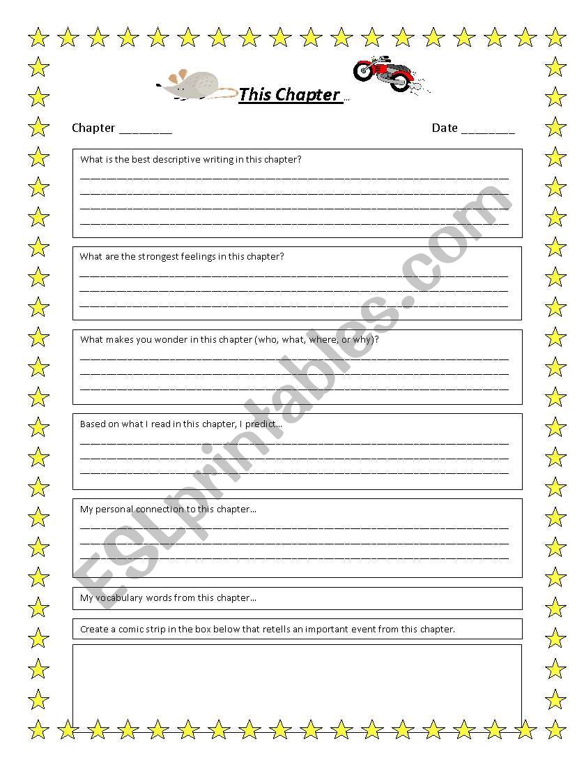 Novel Study Reflection Sheet worksheet