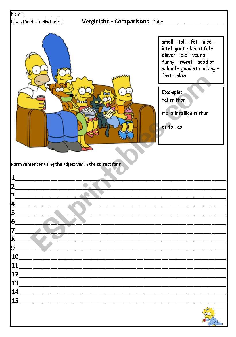 Compare the Simpsons worksheet