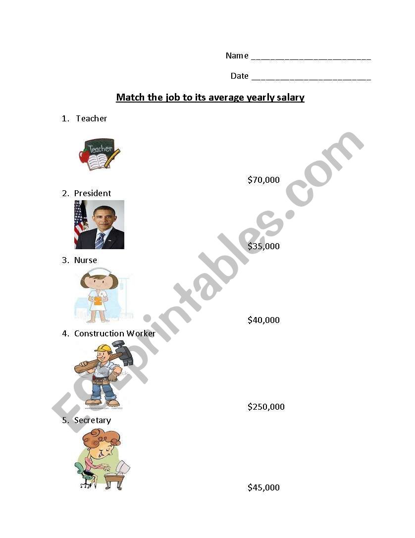 Matching job to average salary in U.S.