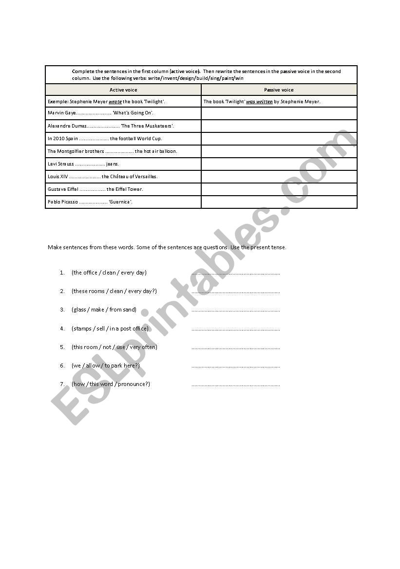 passive exercises worksheet