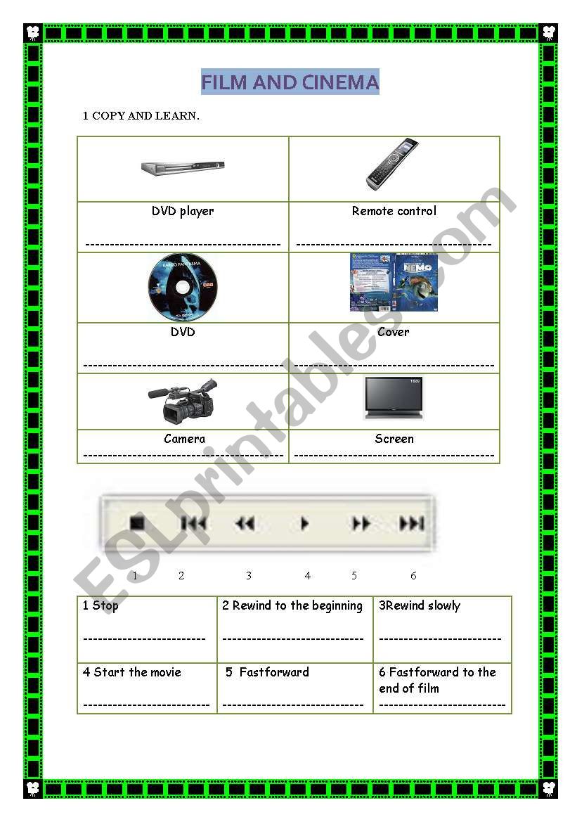 FILM AND CINEMA VOCABULARY worksheet