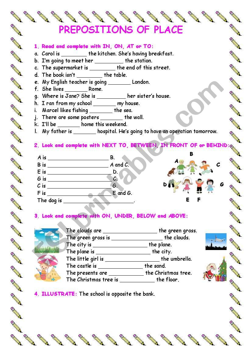 PREPOSITIONS OF PLACE worksheet