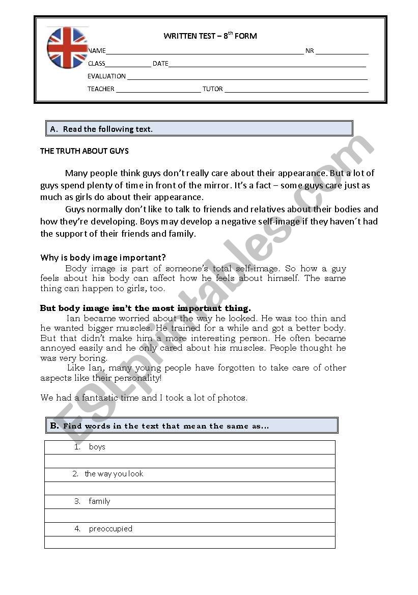 8th grade test worksheet