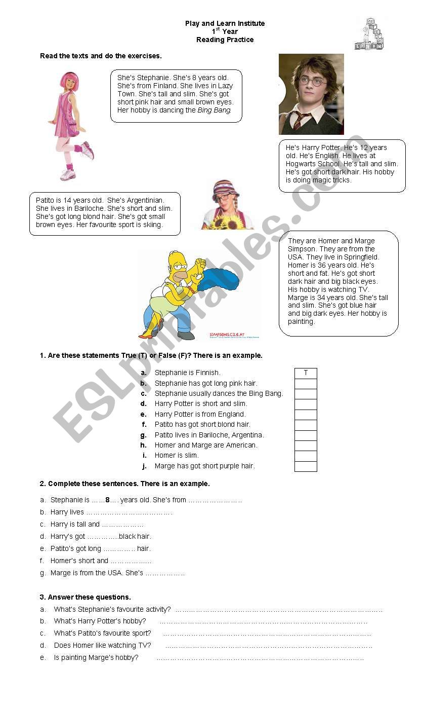 personal info worksheet