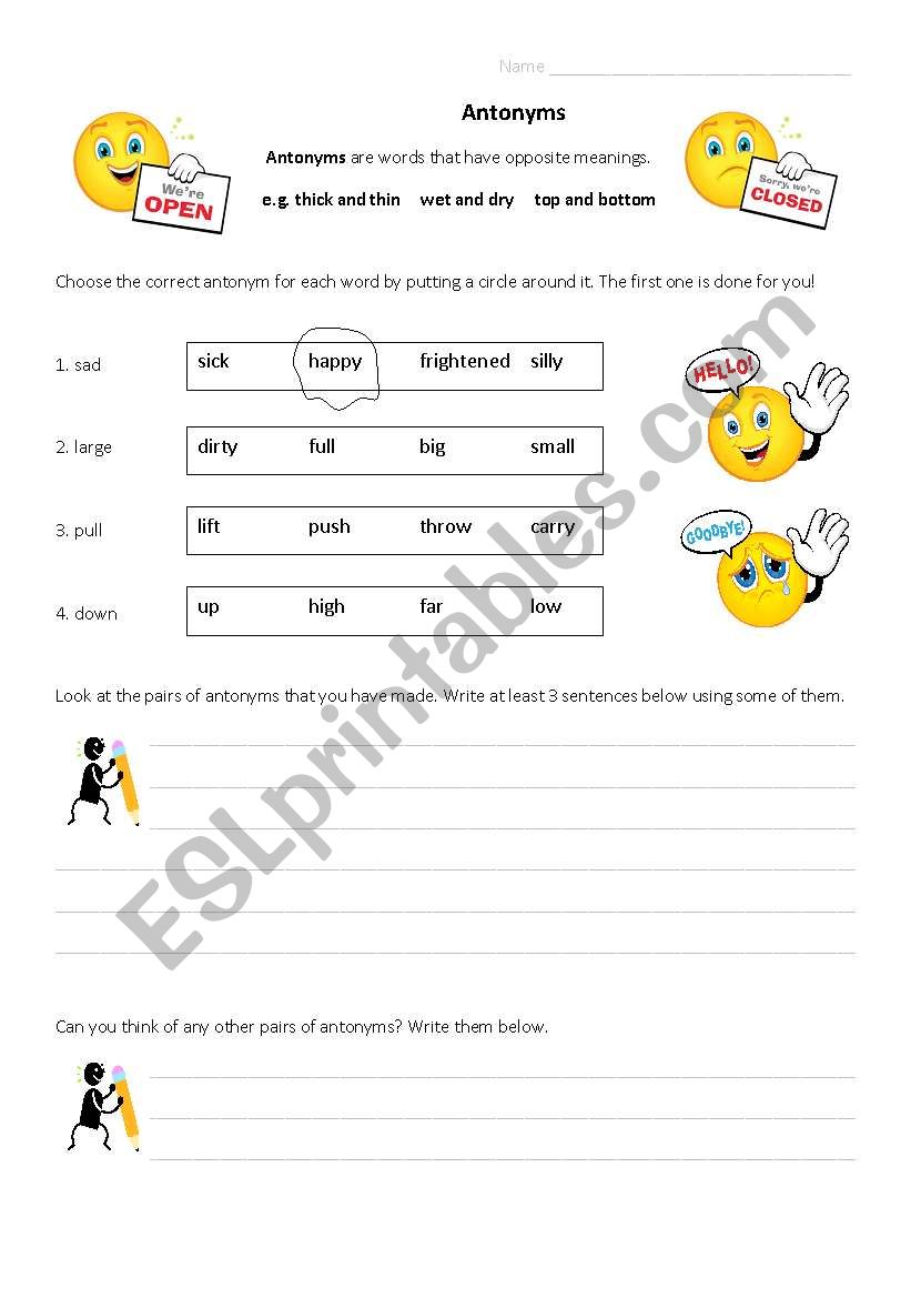 Antonyms worksheet