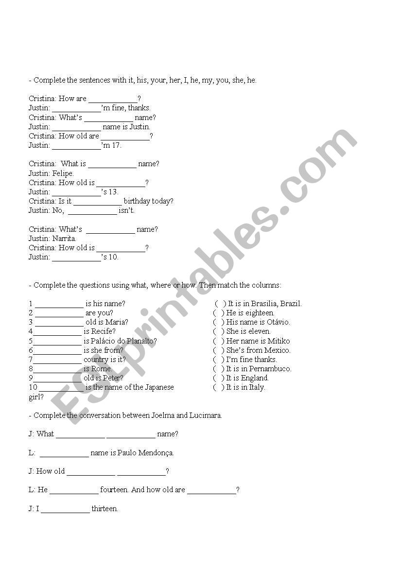 TO BE AND PRONOUNS EXERCISES worksheet