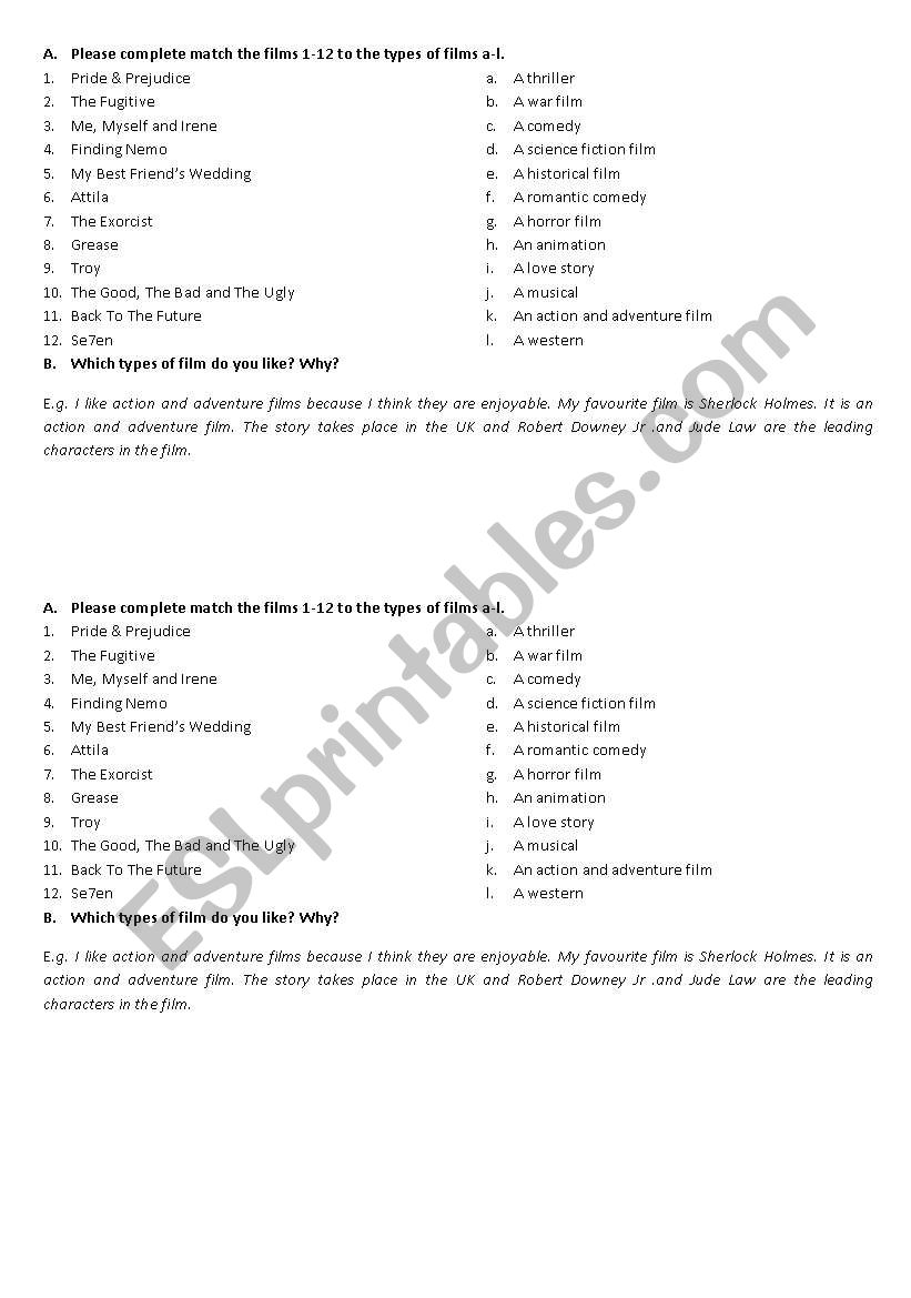 typrs of films worksheet