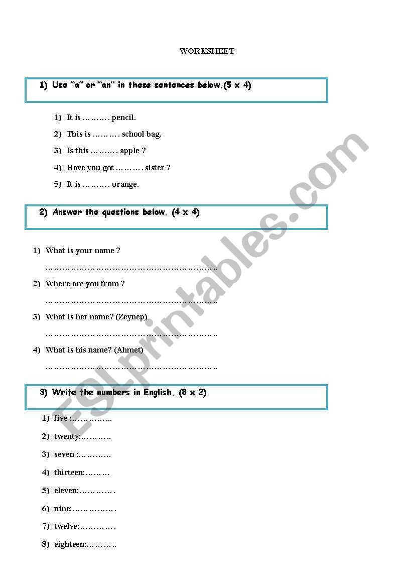 worksheet  for 4th classes worksheet