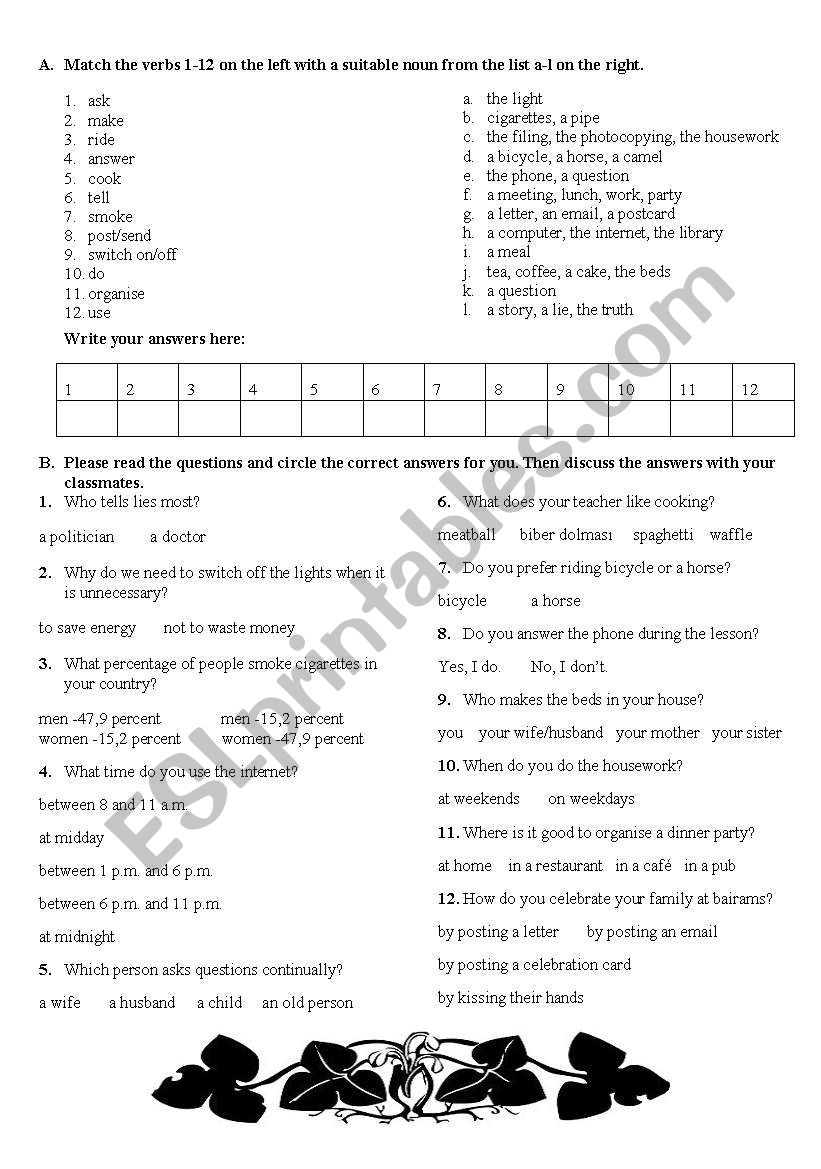 useful verbs & wh- questions worksheet