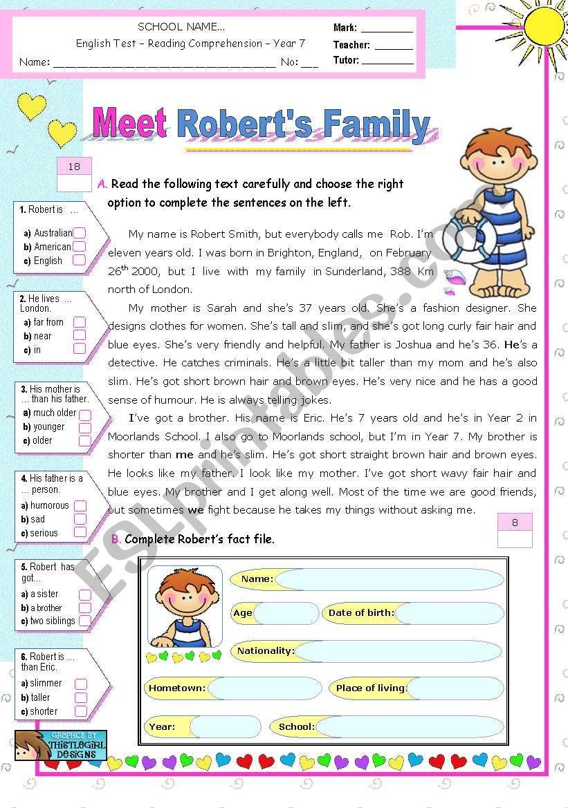 Meet Roberts Family  -  Reading Test