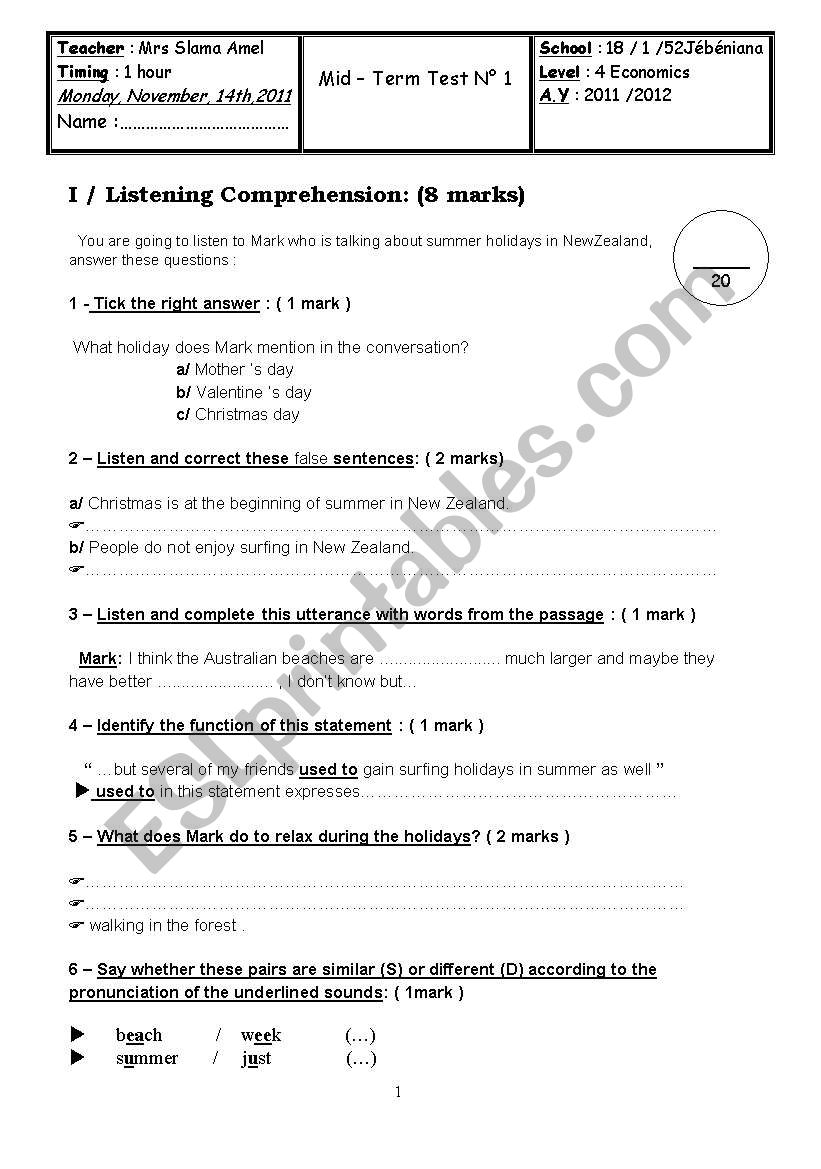 test worksheet