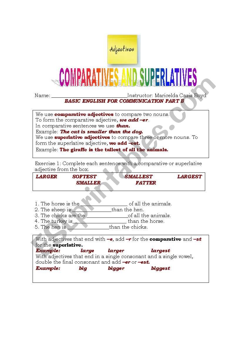 SUPERLATIVES AND COMPARATIVES worksheet