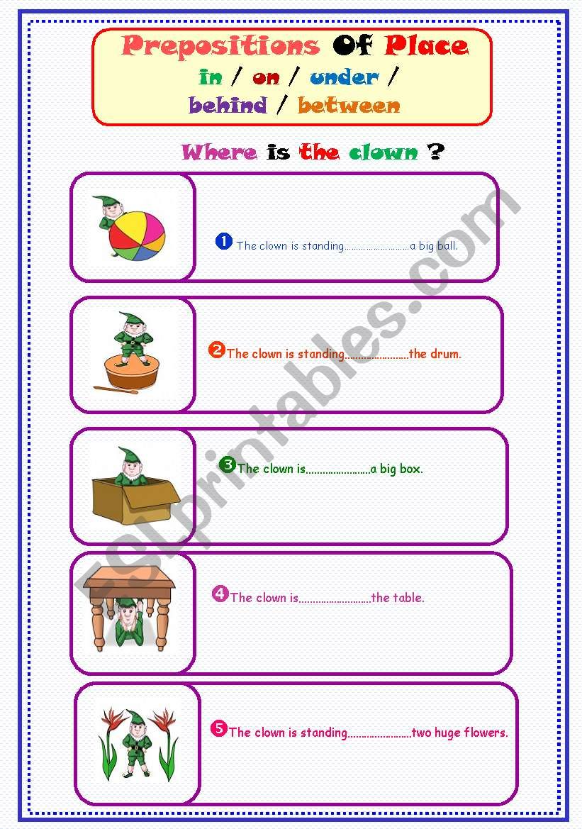 Prepositions of Place worksheet