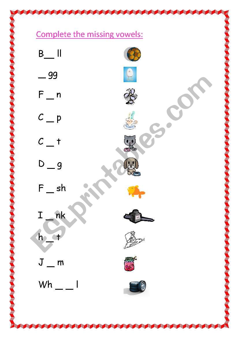 missing vowels worksheet