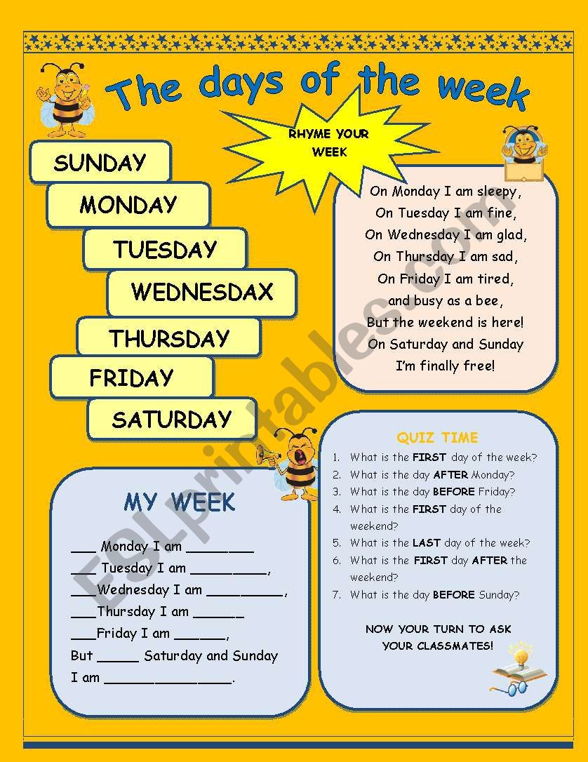 the days of week worksheet