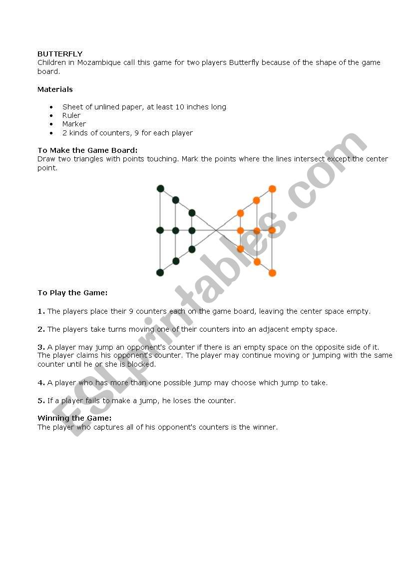 Butterfly game worksheet