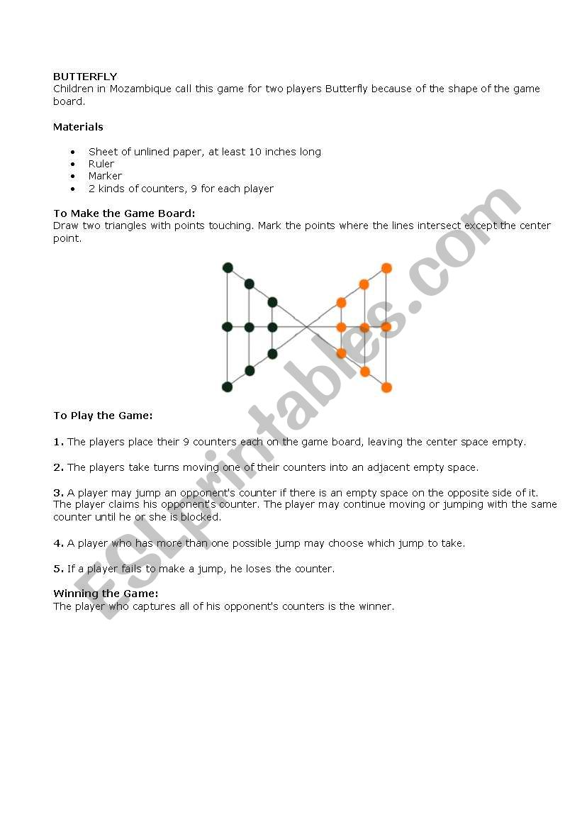 Butterfly game worksheet