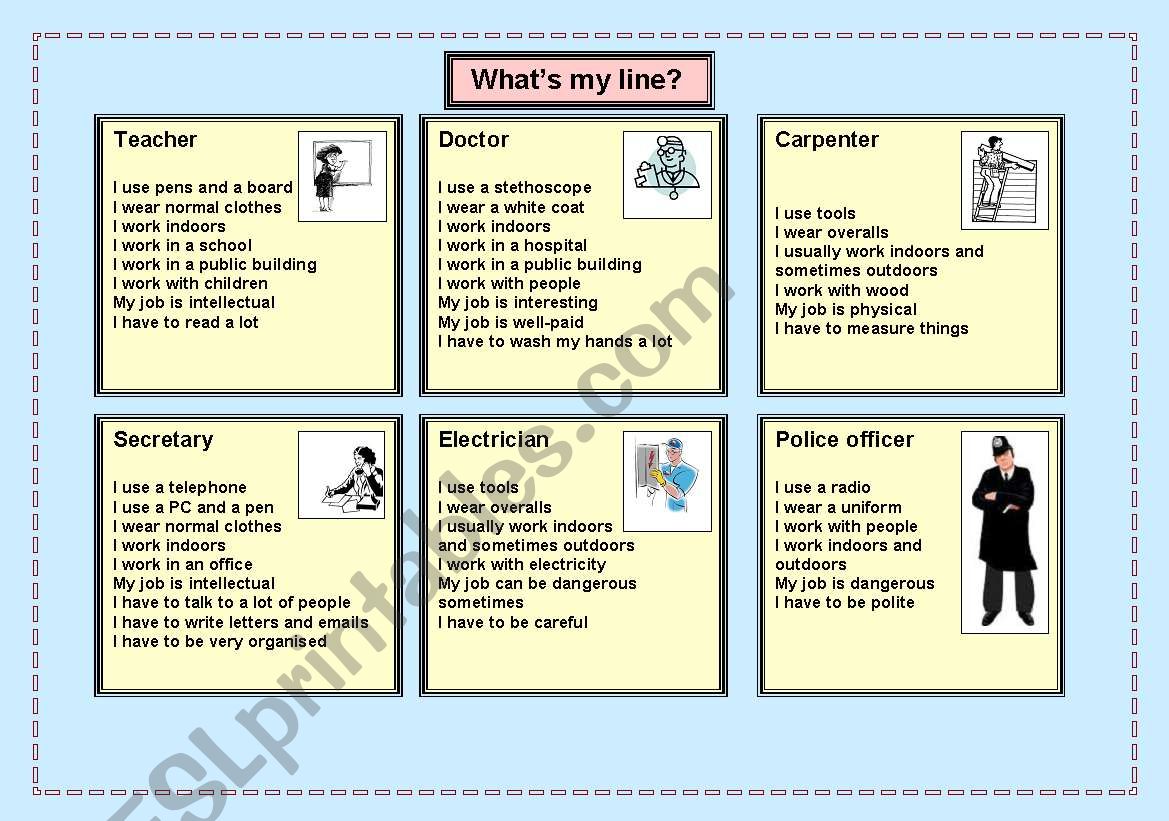 Whats my line? worksheet