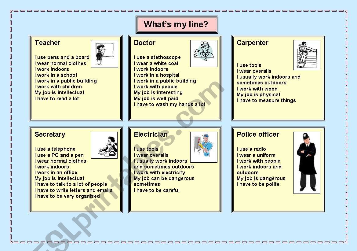 WhatÂ´s my line? worksheet