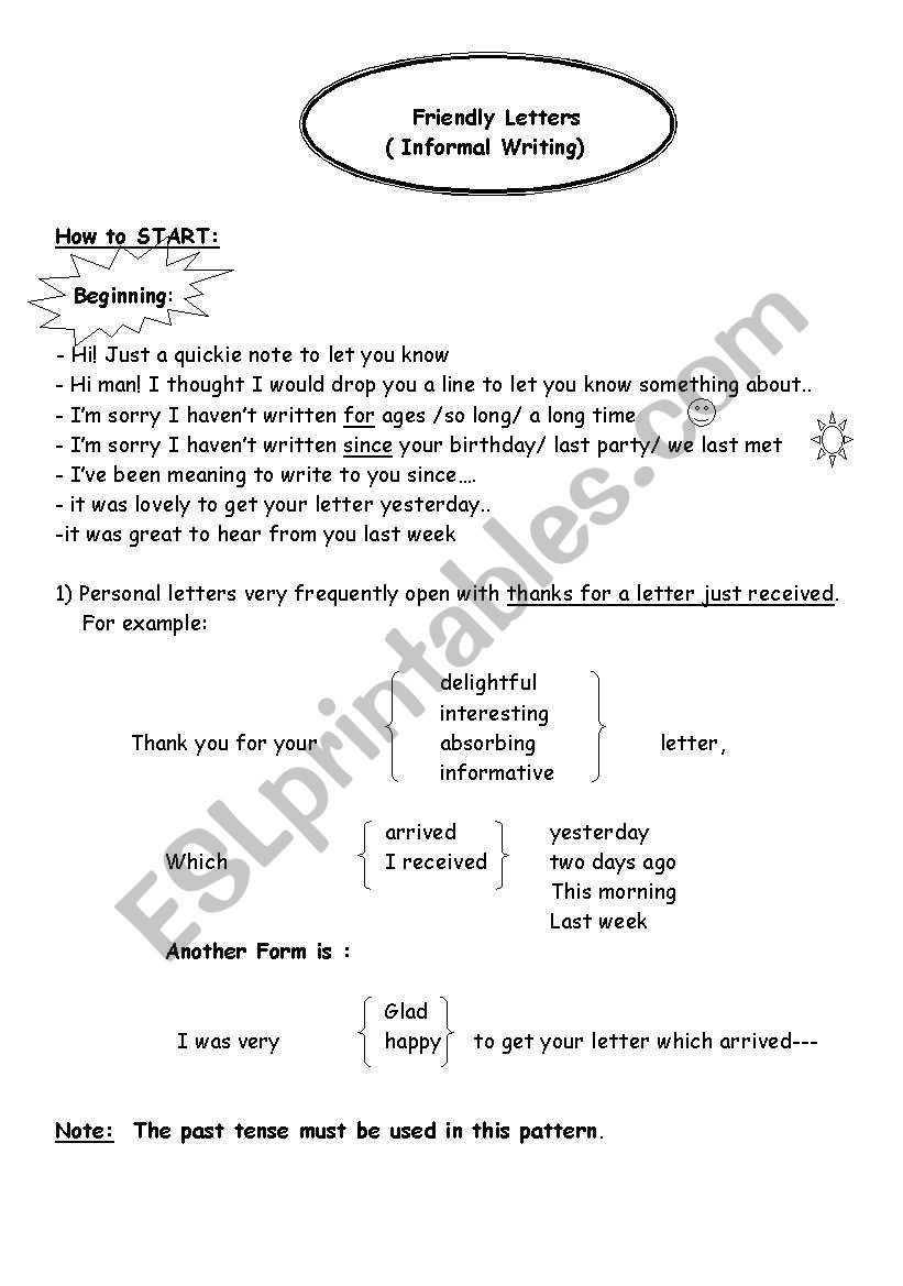 Informal letter worksheet