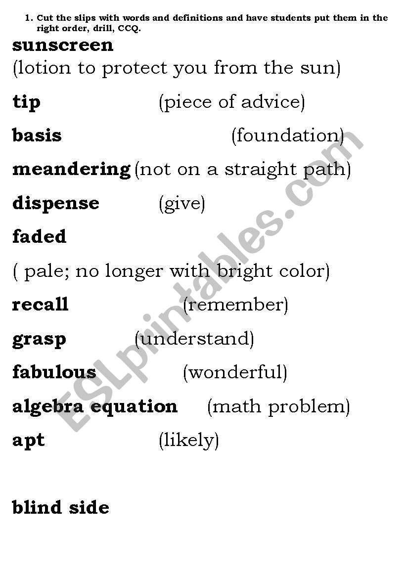 Wear Sunscreen  worksheet