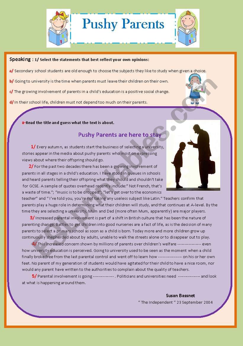 Pushy Parents  worksheet