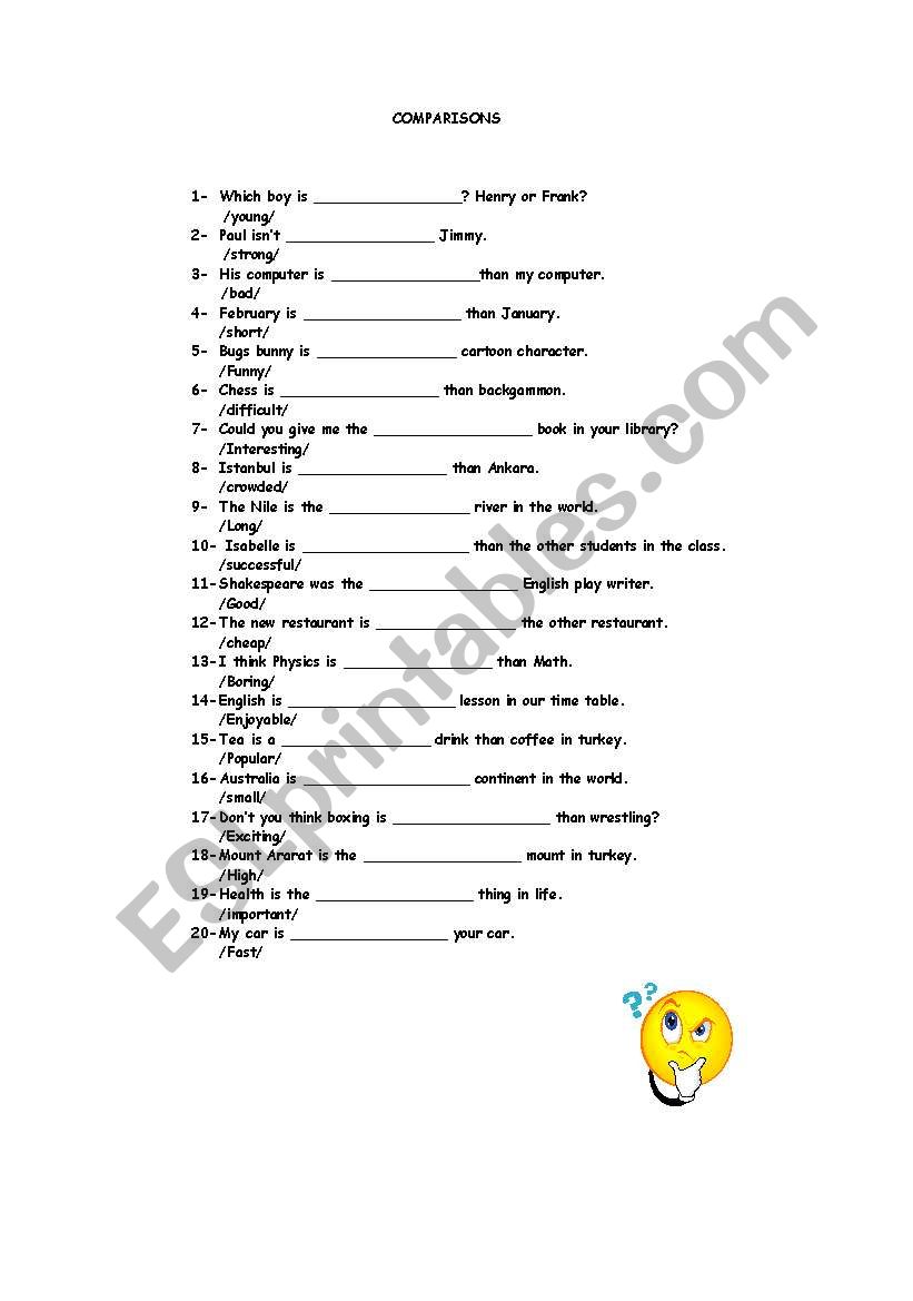 comparatives exercises worksheet