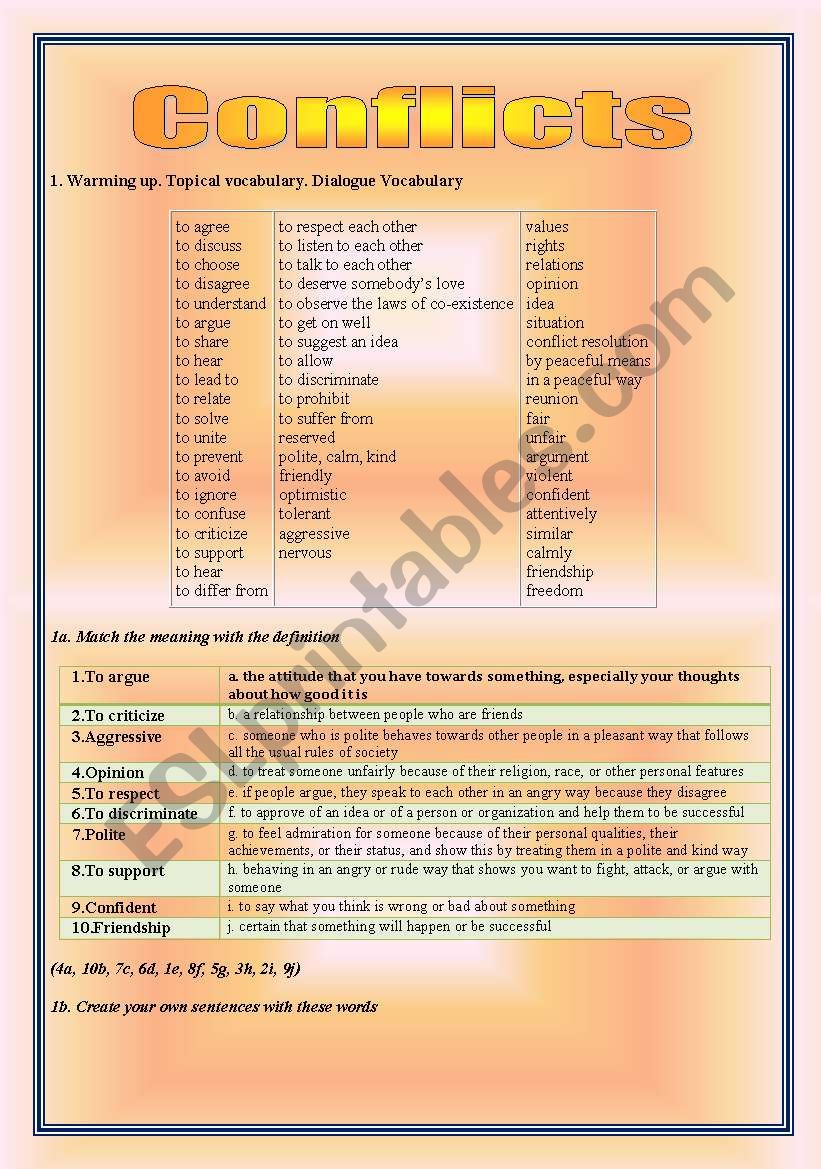 Conflicts worksheet