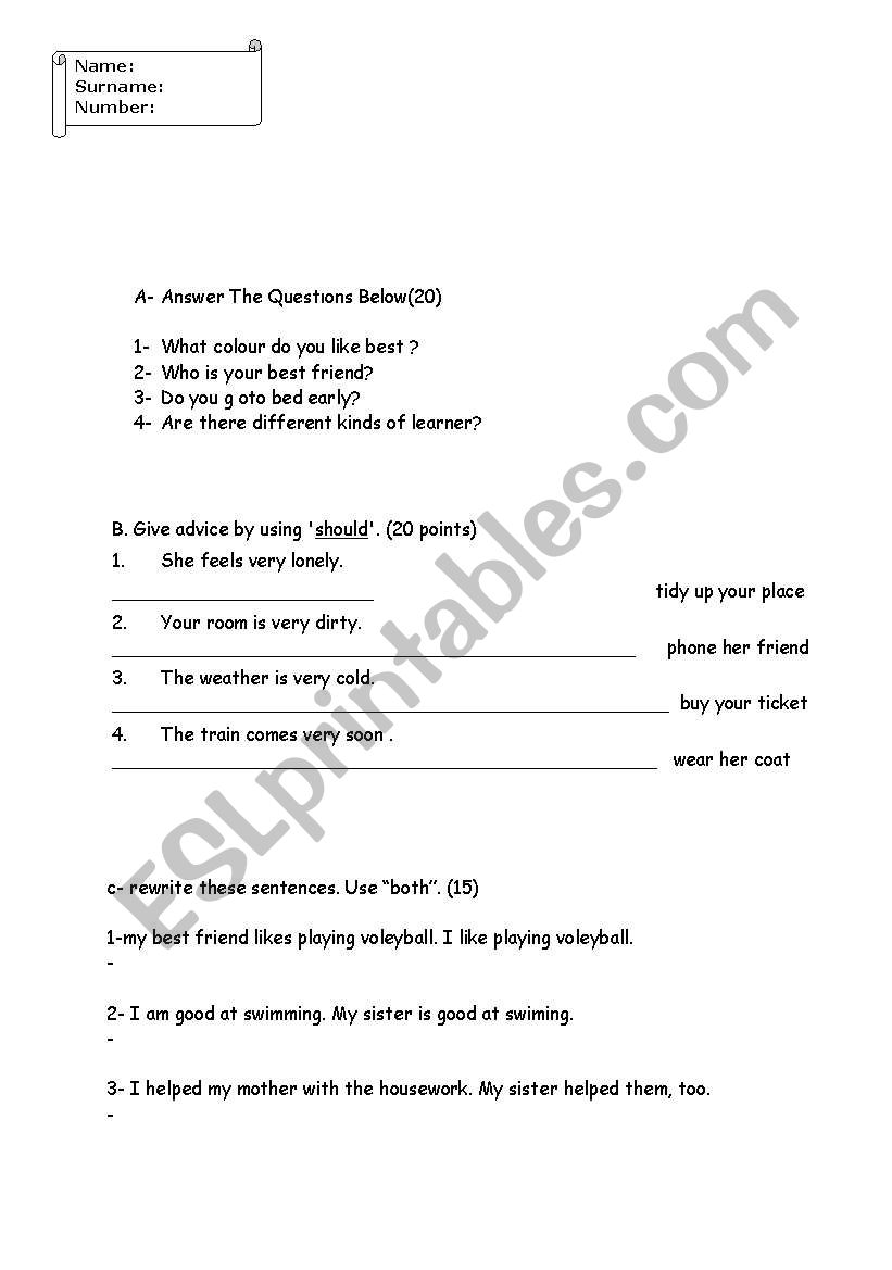 quiz worksheet