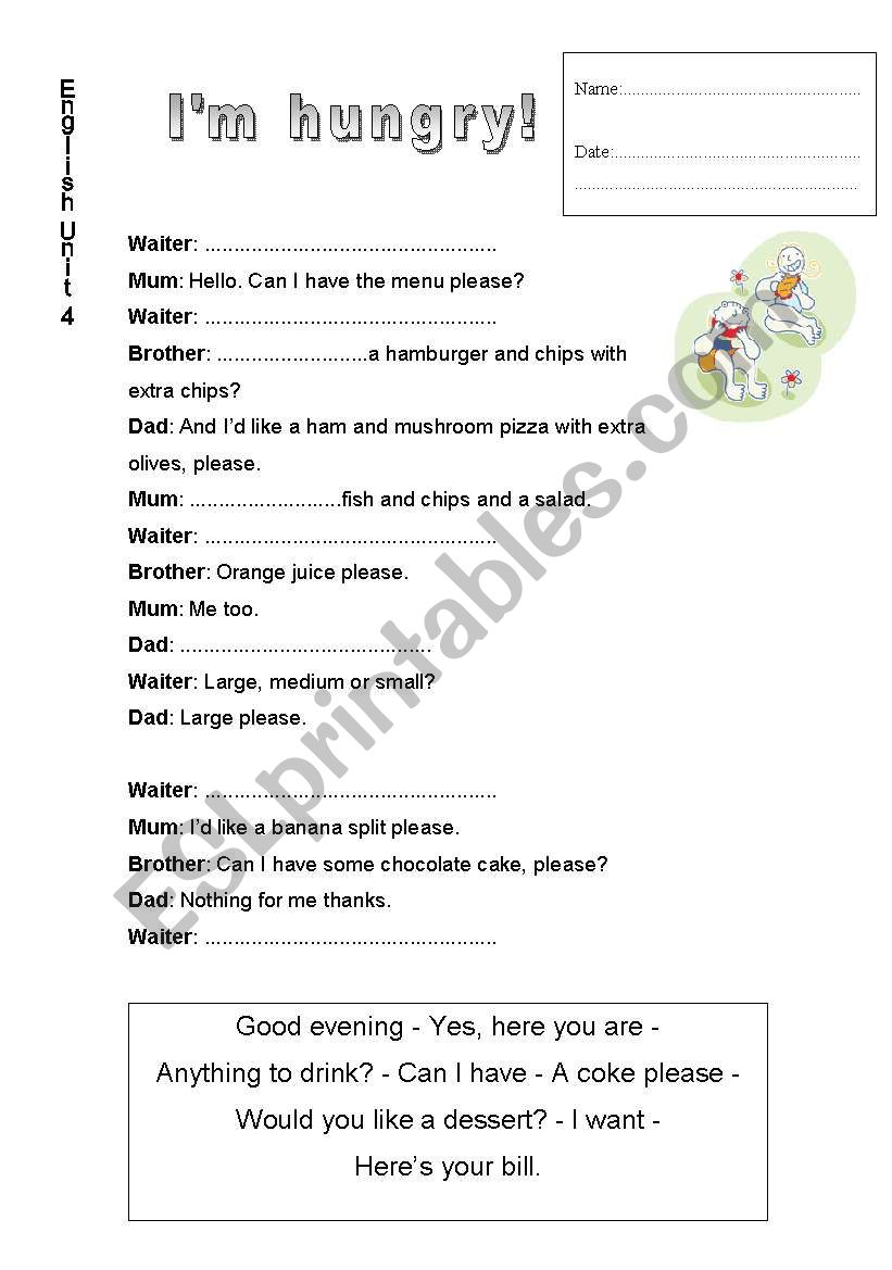 Lets go to the restaurant! worksheet