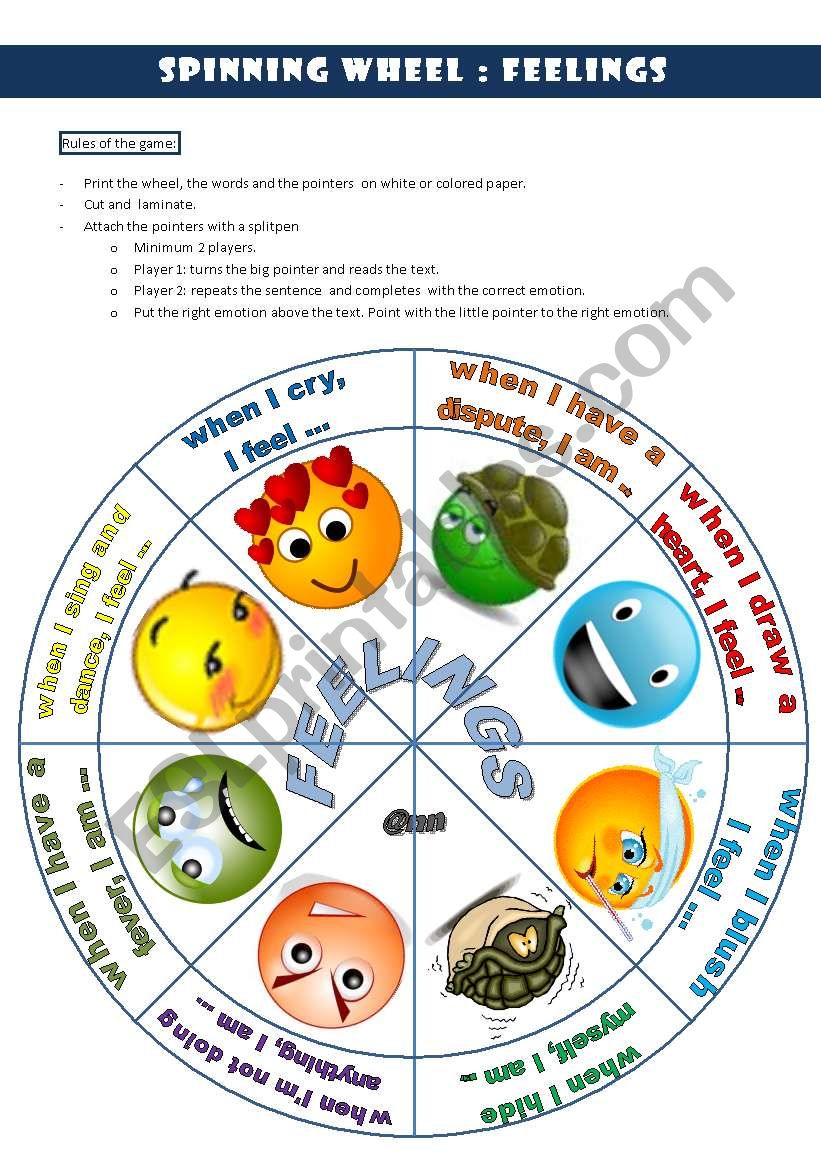 Spinning wheel: FEELINGS worksheet