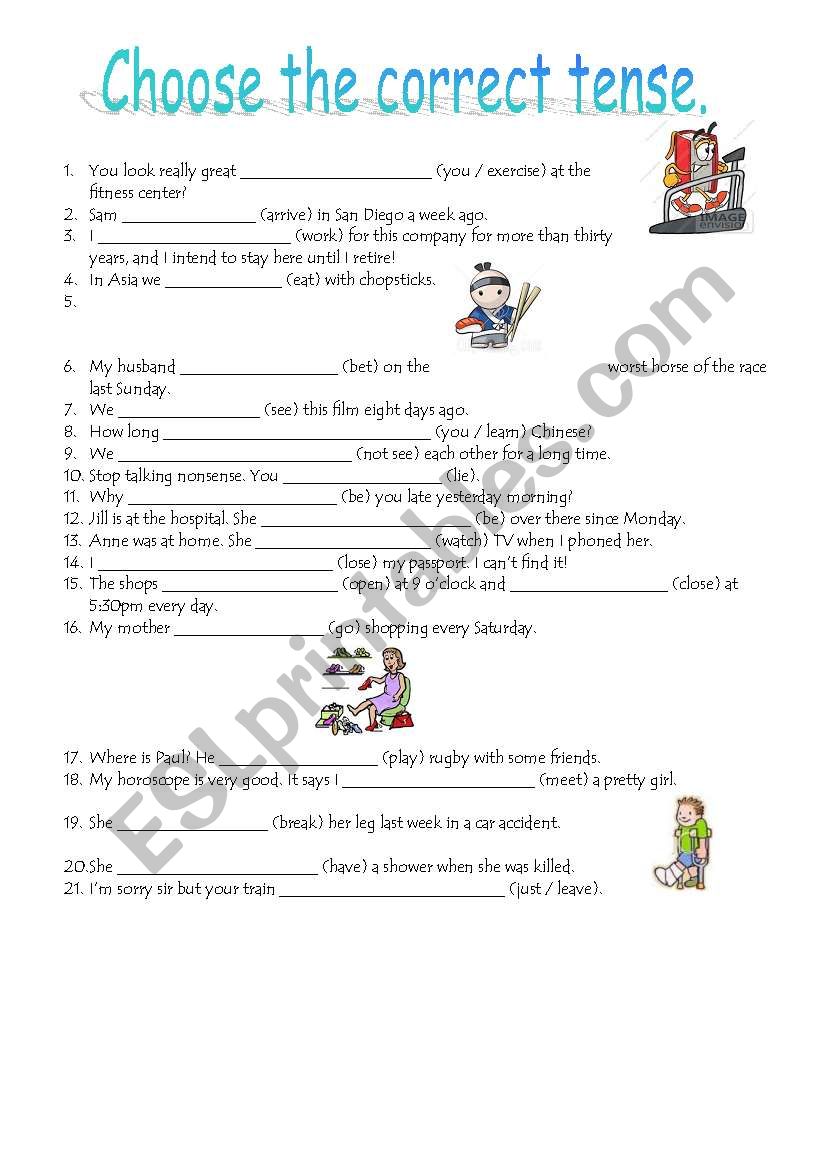 Choose the correct tense worksheet