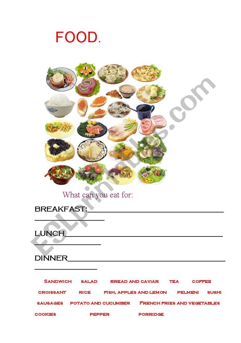 FOOD worksheet