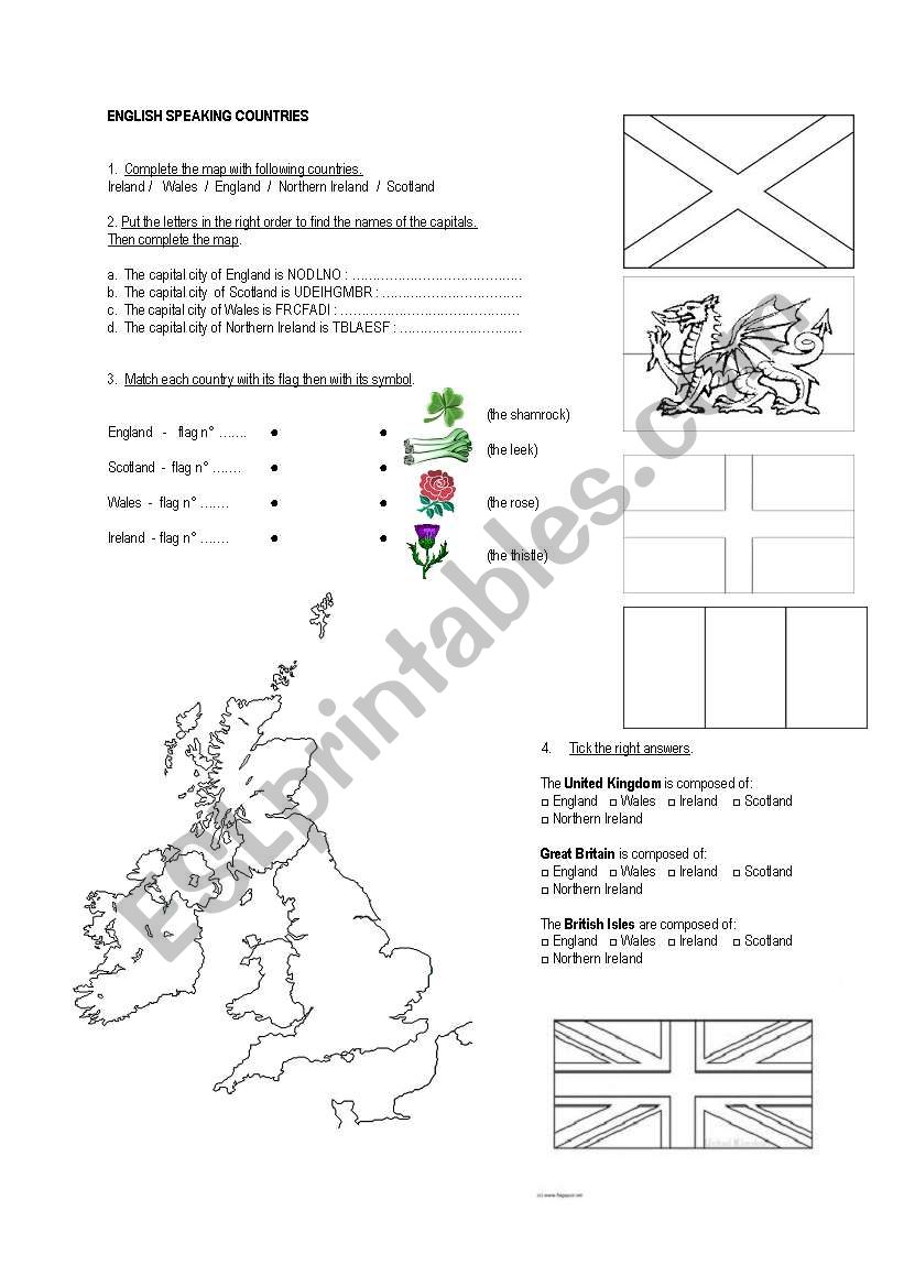 English speaking countries worksheet