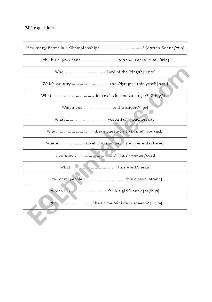 Make questions worksheet