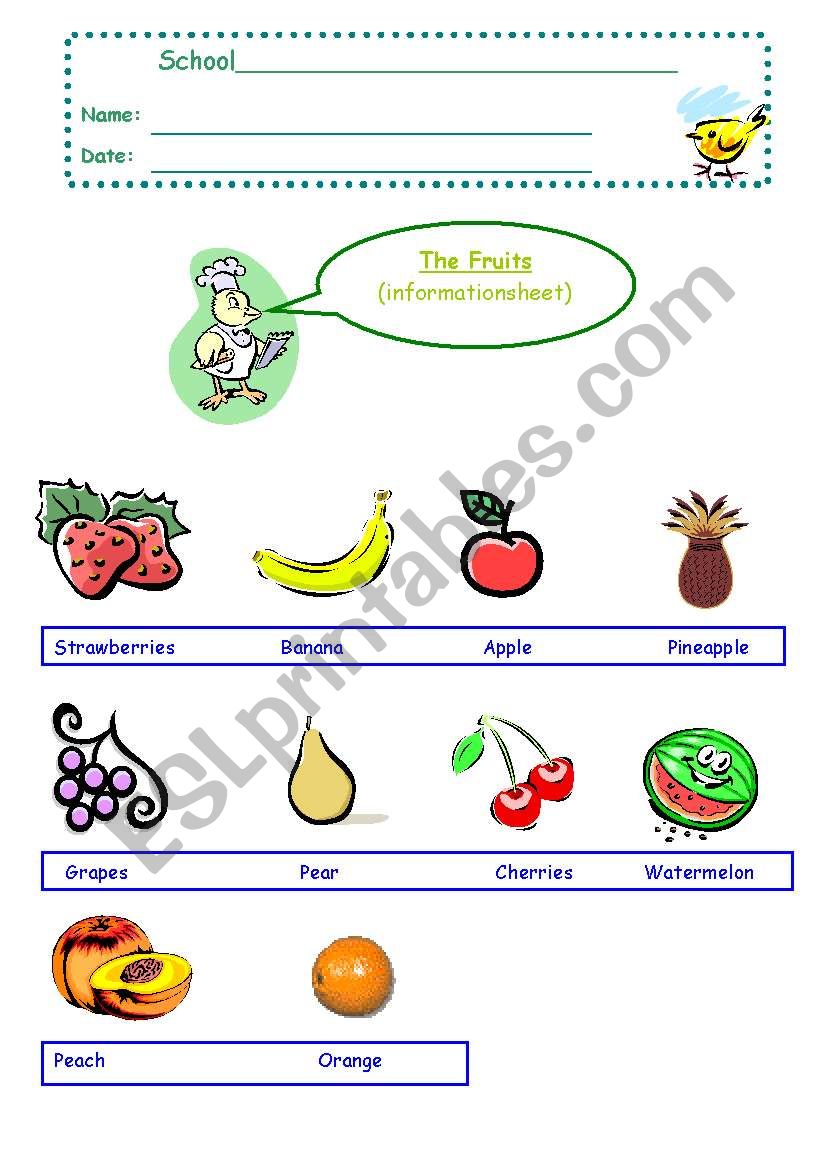 FRUITS INFORMATIONSHEET worksheet