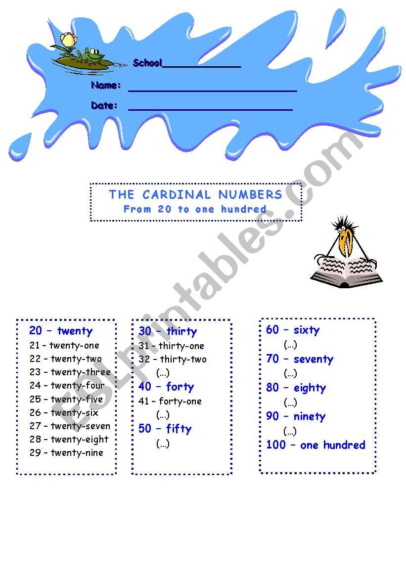 numbers 20-100 informationsheet