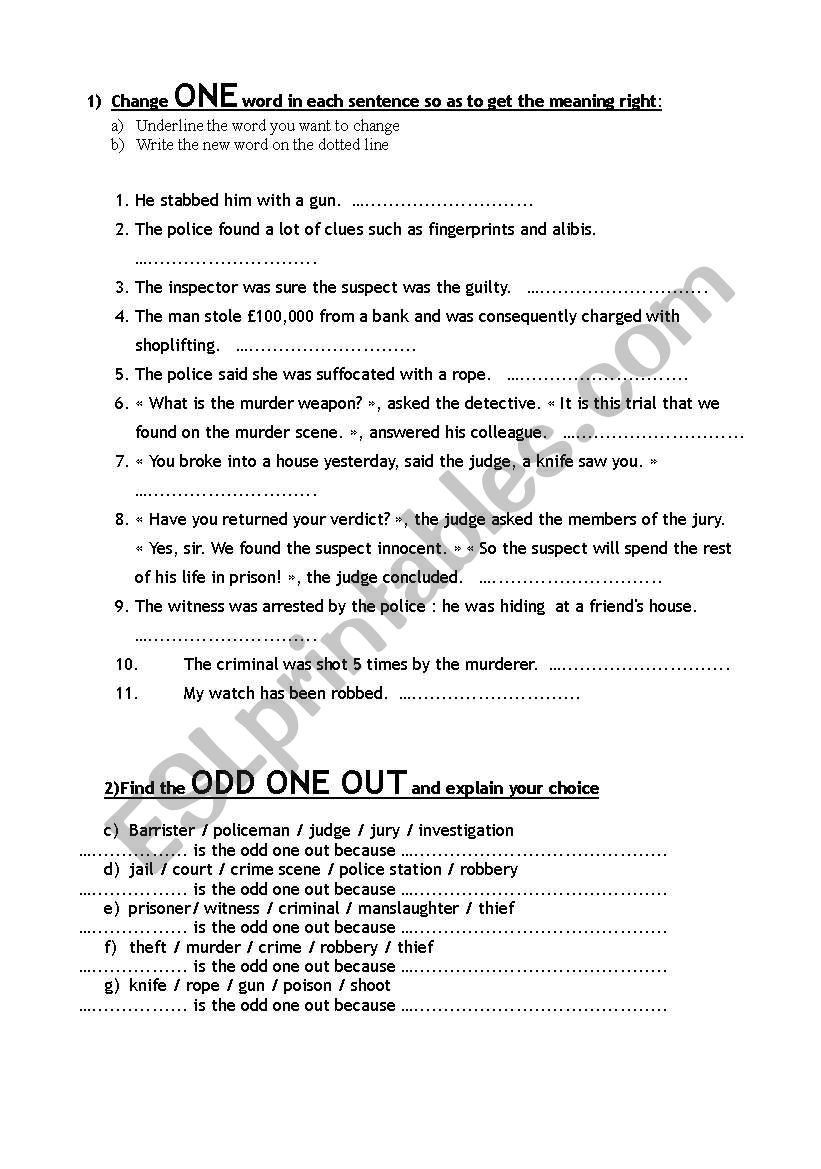 crime vocabulary exercises worksheet