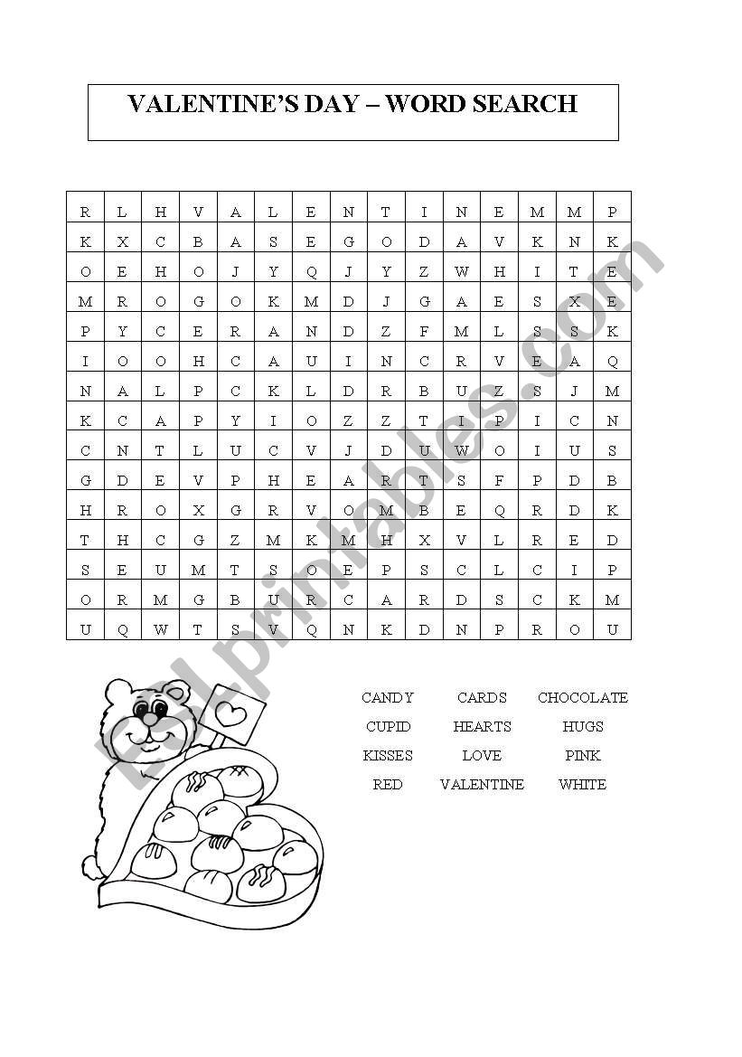 valentines wordsearch worksheet