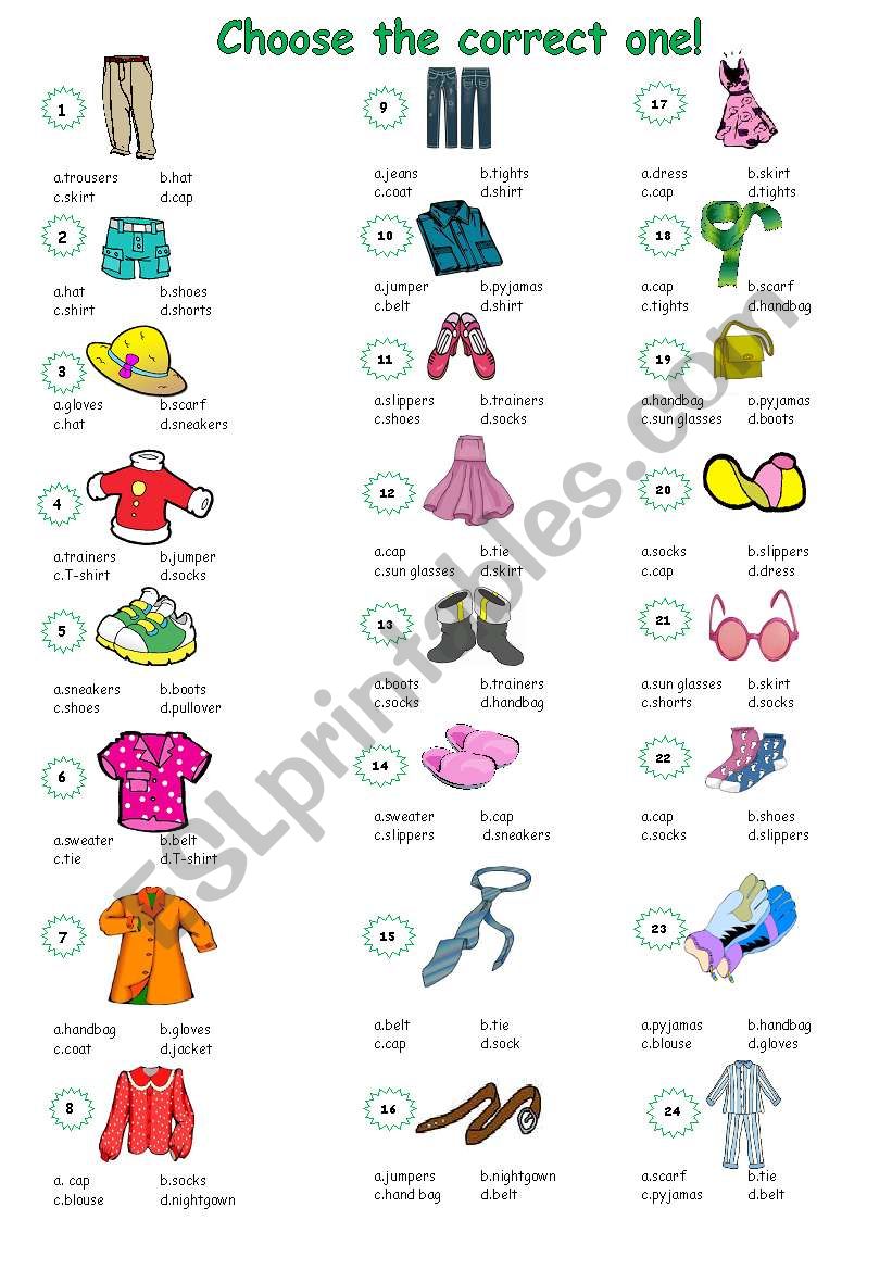 Clothes  *multiple choice* worksheet