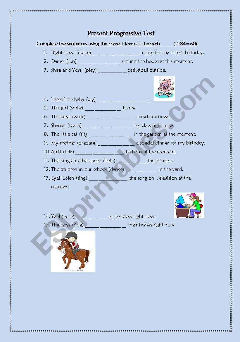 Present Progressive Test (easy)