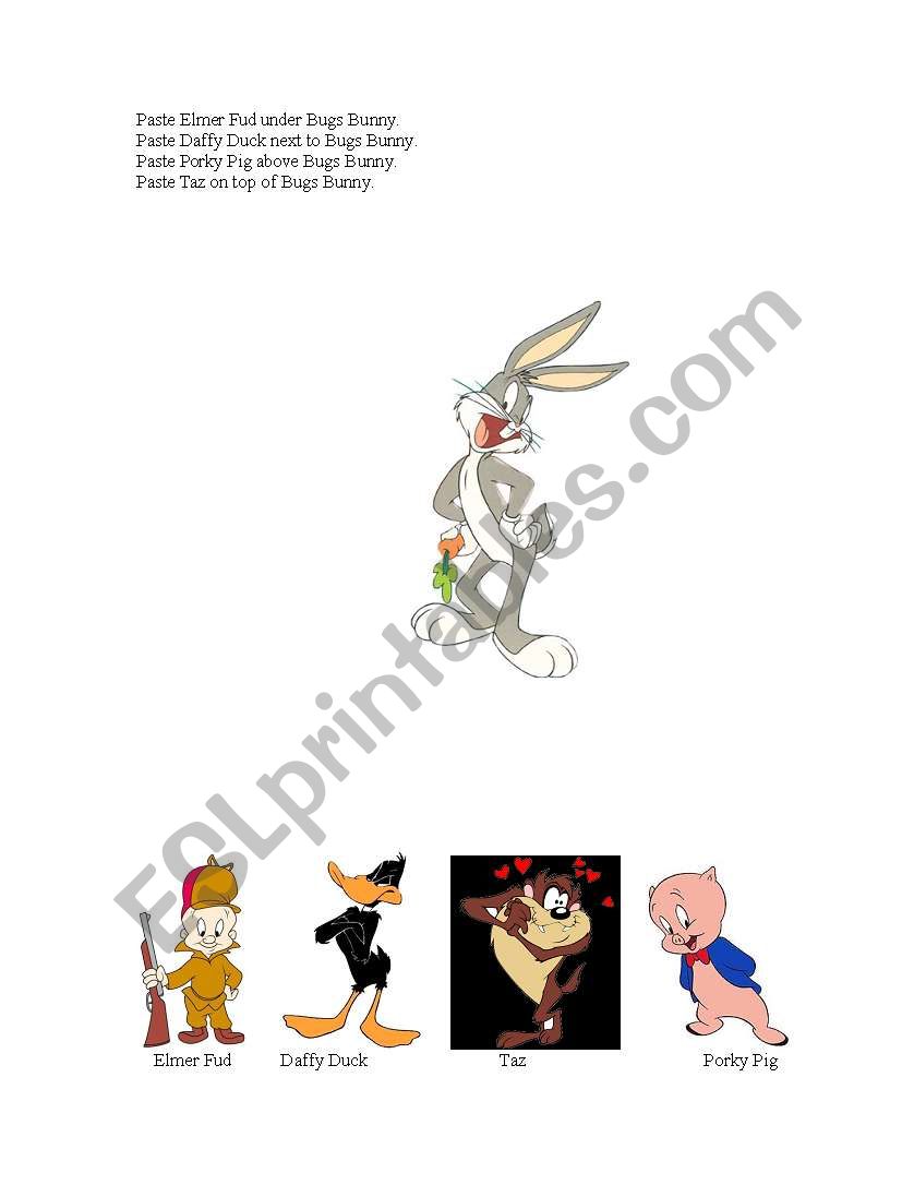 Looney Tunes Positional Words worksheet