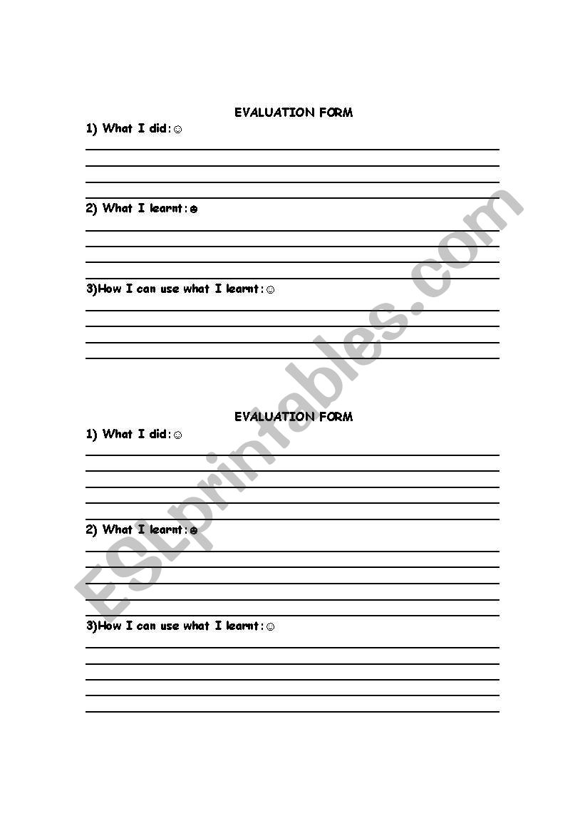 evaluation form worksheet