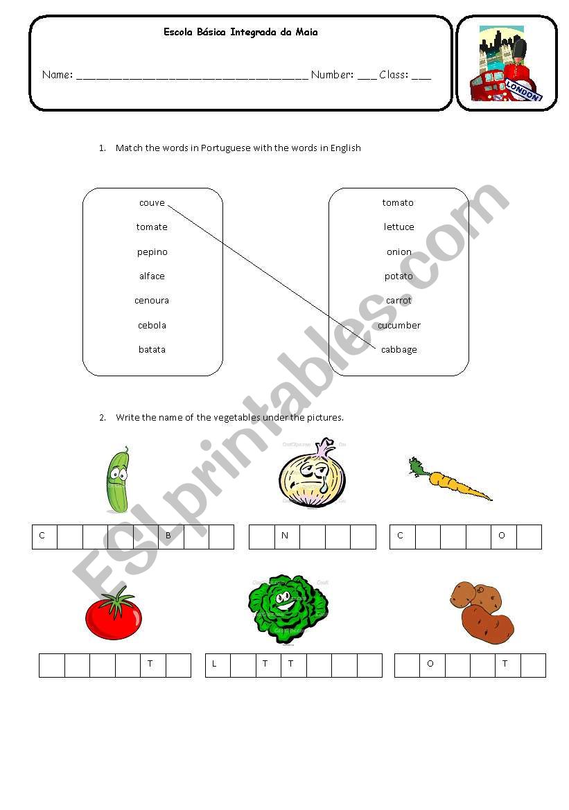 Vegetables worksheet