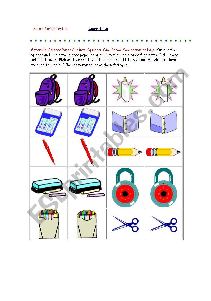 school concentration worksheet