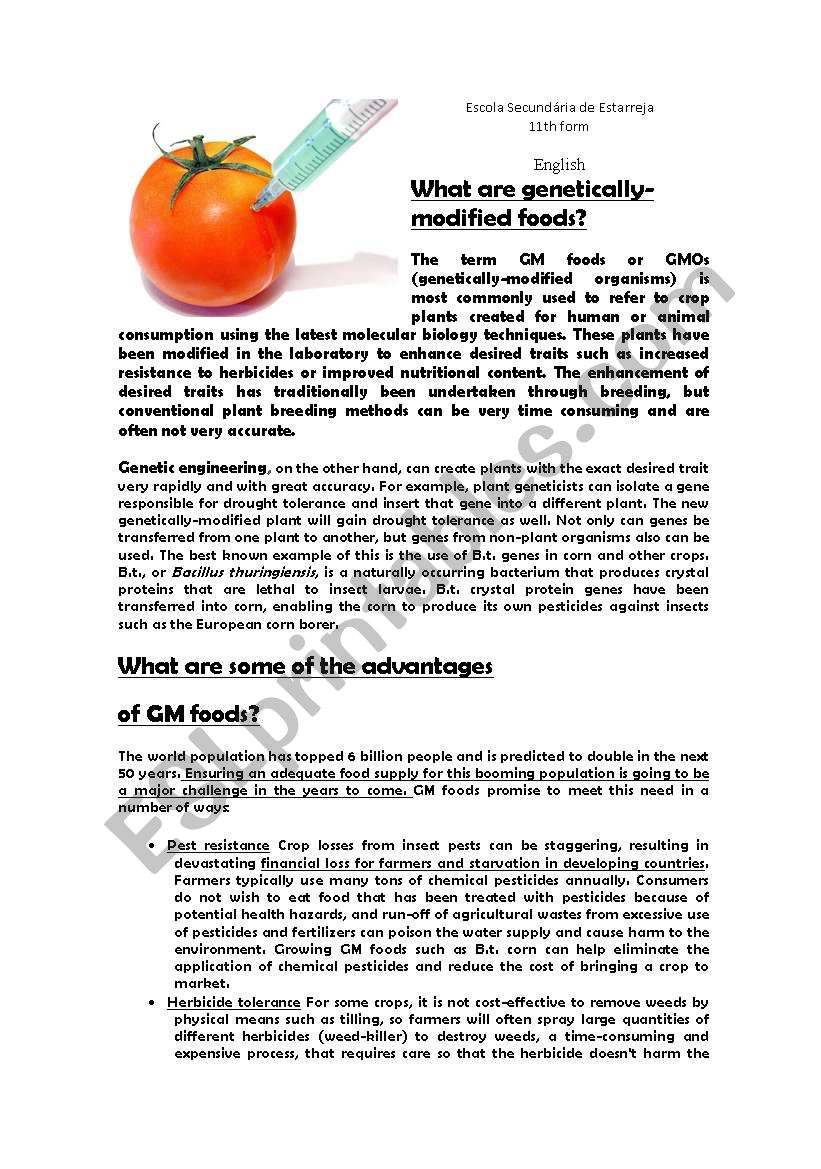 GMF-genetcally modified food worksheet