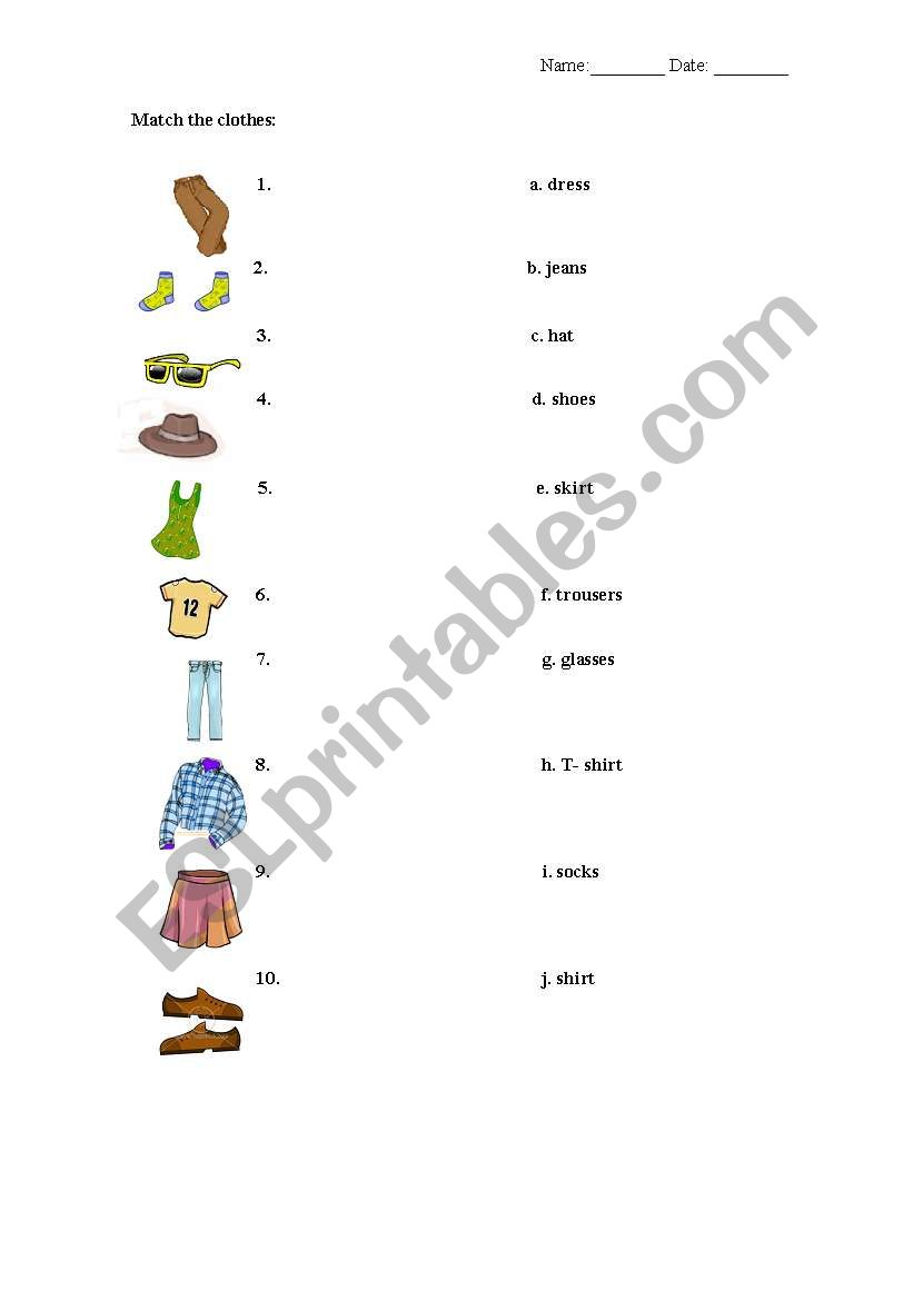 Match the clothes worksheet